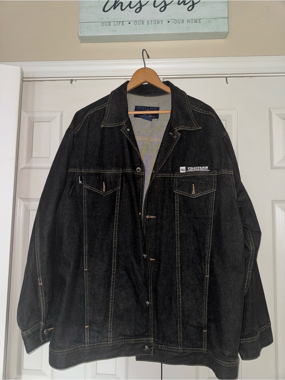 Phat Farm Black Denim Jacket with Contrast Stitching